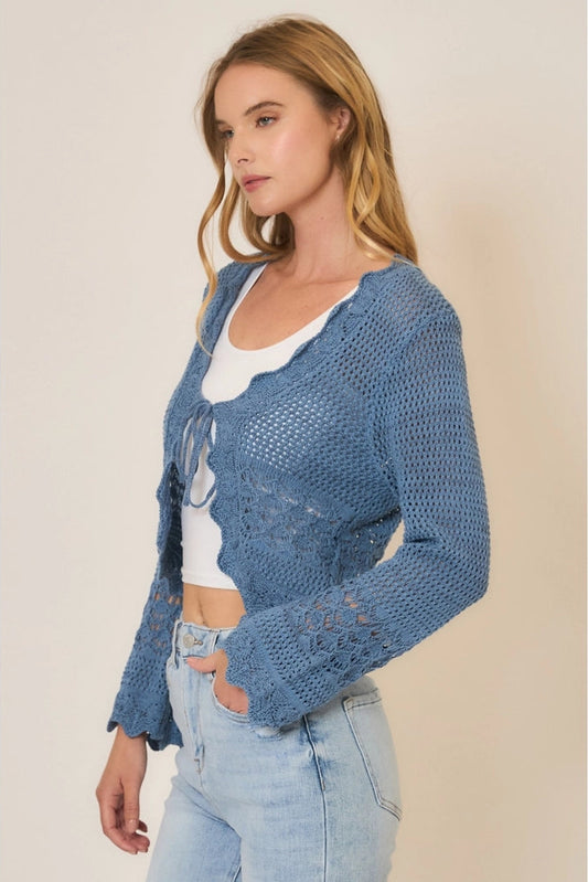 Crochet Knit Front Tie Cardigan