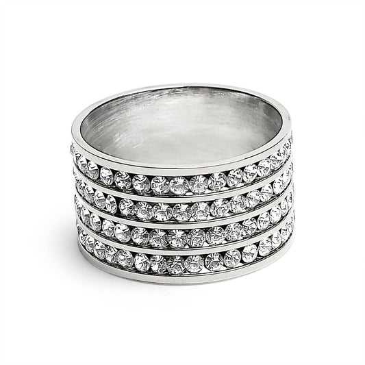 CZ Eternity Quadruple Stainless Steel Ring