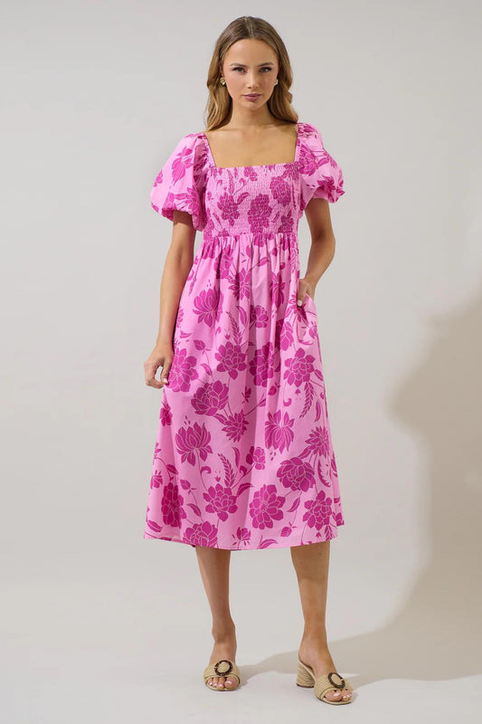 Dovina Floral Maray Smocked Midi Dress