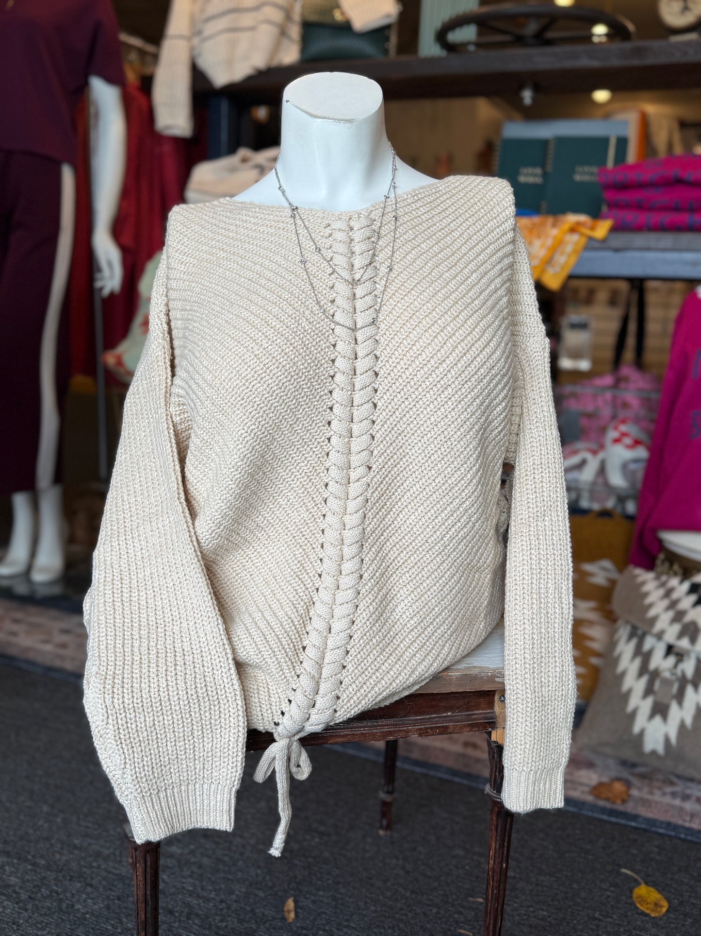 Lace Up Knit Sweater