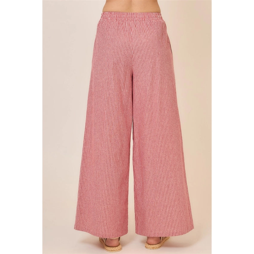 Pinstripe Wide Leg Pants w/ Drawstring