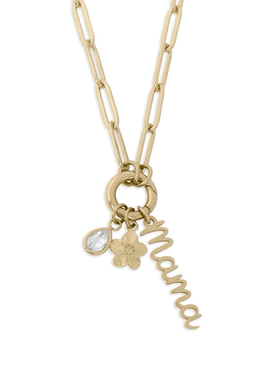 18K Gold Stainless Steel Mama Charm Holder Necklace Gift Set