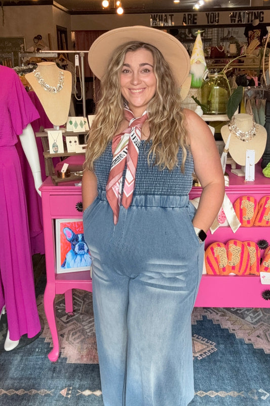 Denim Crush Smocked Romper
