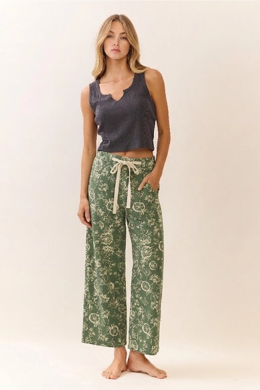 Floral Printed Cropped Straight-Leg Pant