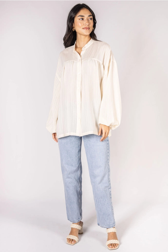 Woven Mandarin Collar Top