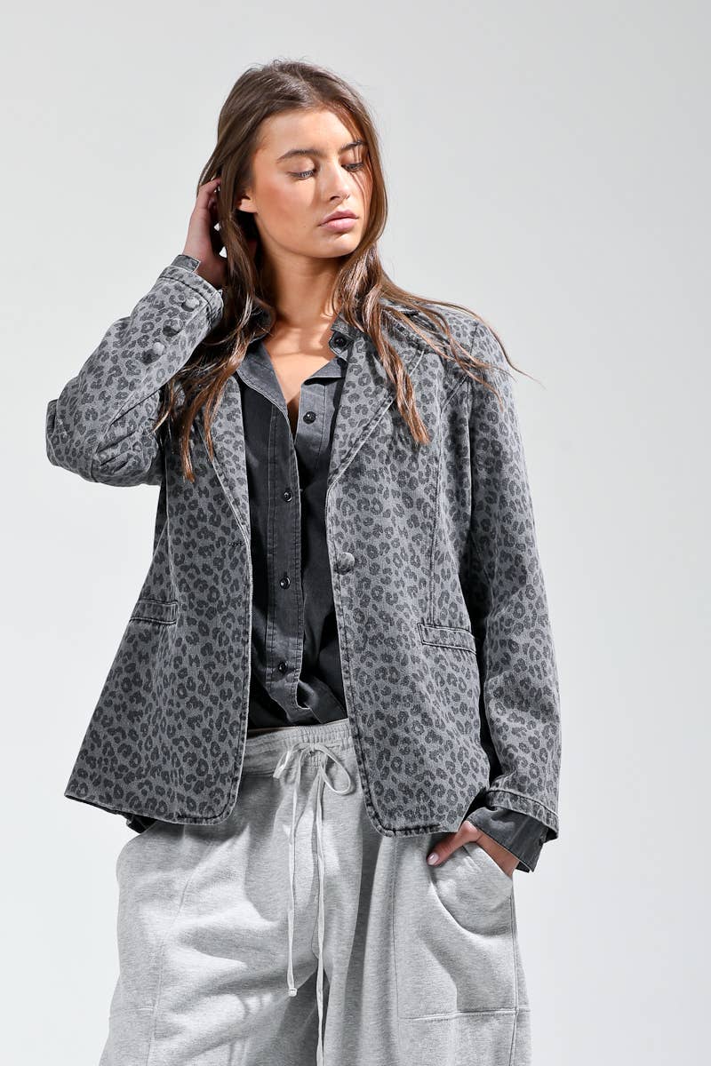 NB80027 - Leopard printed single button blazer