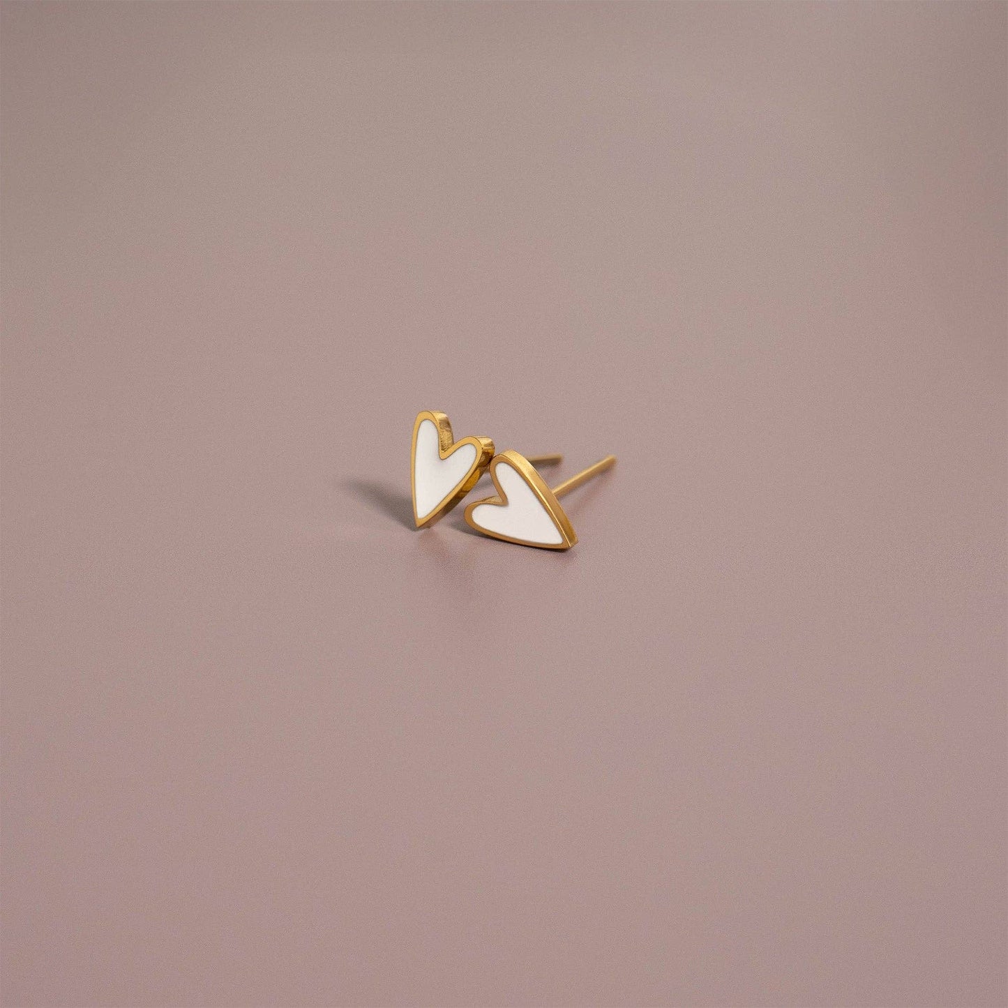 White Heart Stud Earrings 18K Gold PVD Stainless Steel