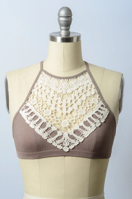 Crochet Lace High Neck Crop Top