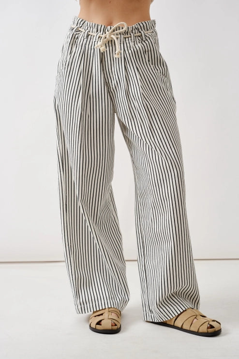 Stripe Wide Leg Pants with Rope Belt