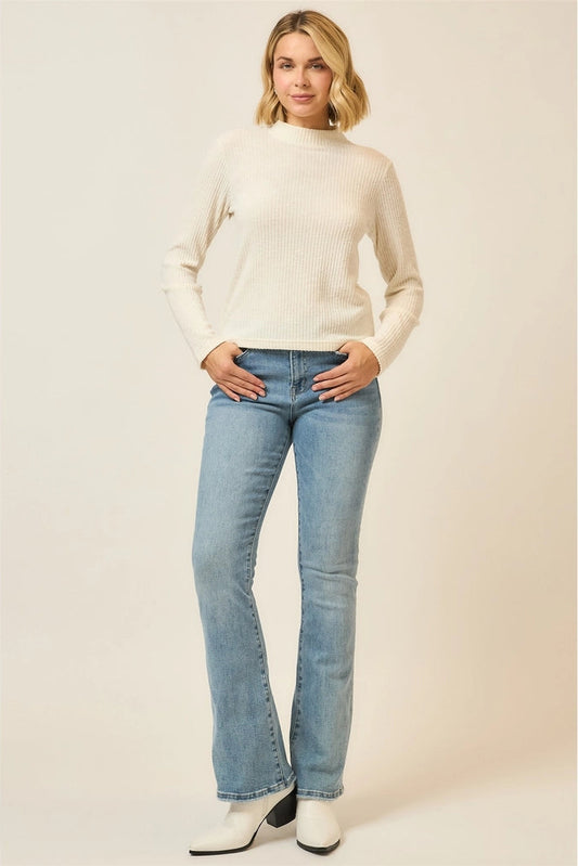 Brushed Rib Mock Neck Long Sleeve Top