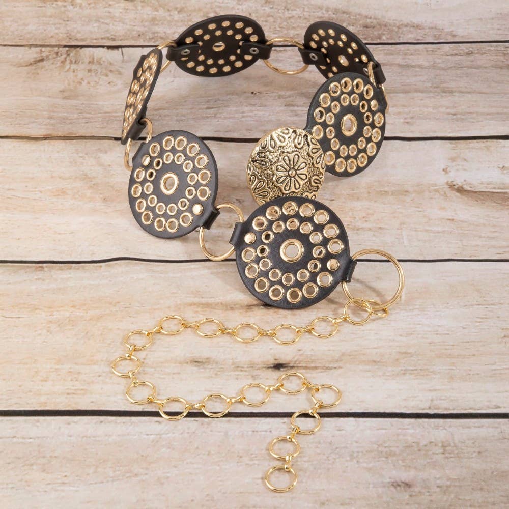 Vegan Leather Studded Disc Floral Concho