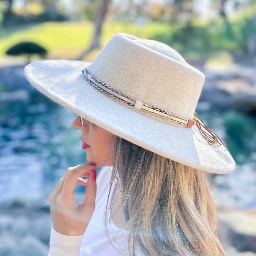 Oatmeal Fedora with Multi-Accent Faux Leather Trim