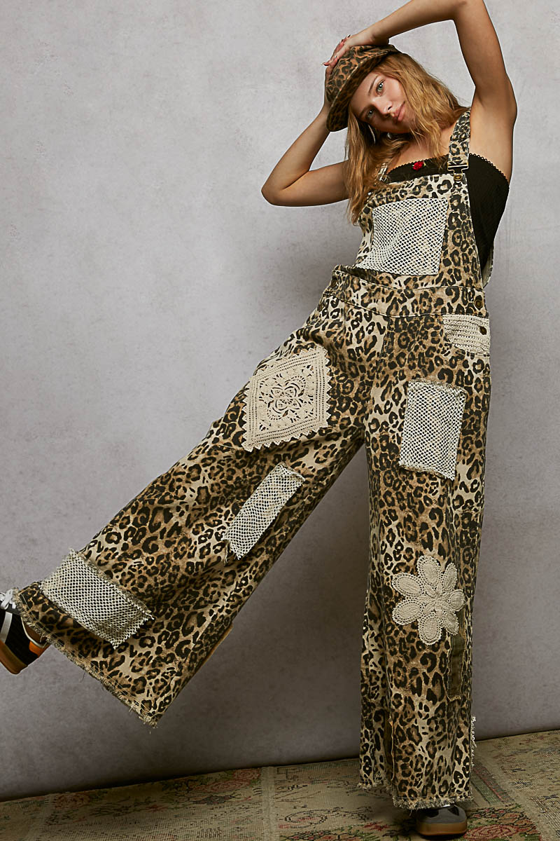 Crochet Contrast Patch Detail Overalls