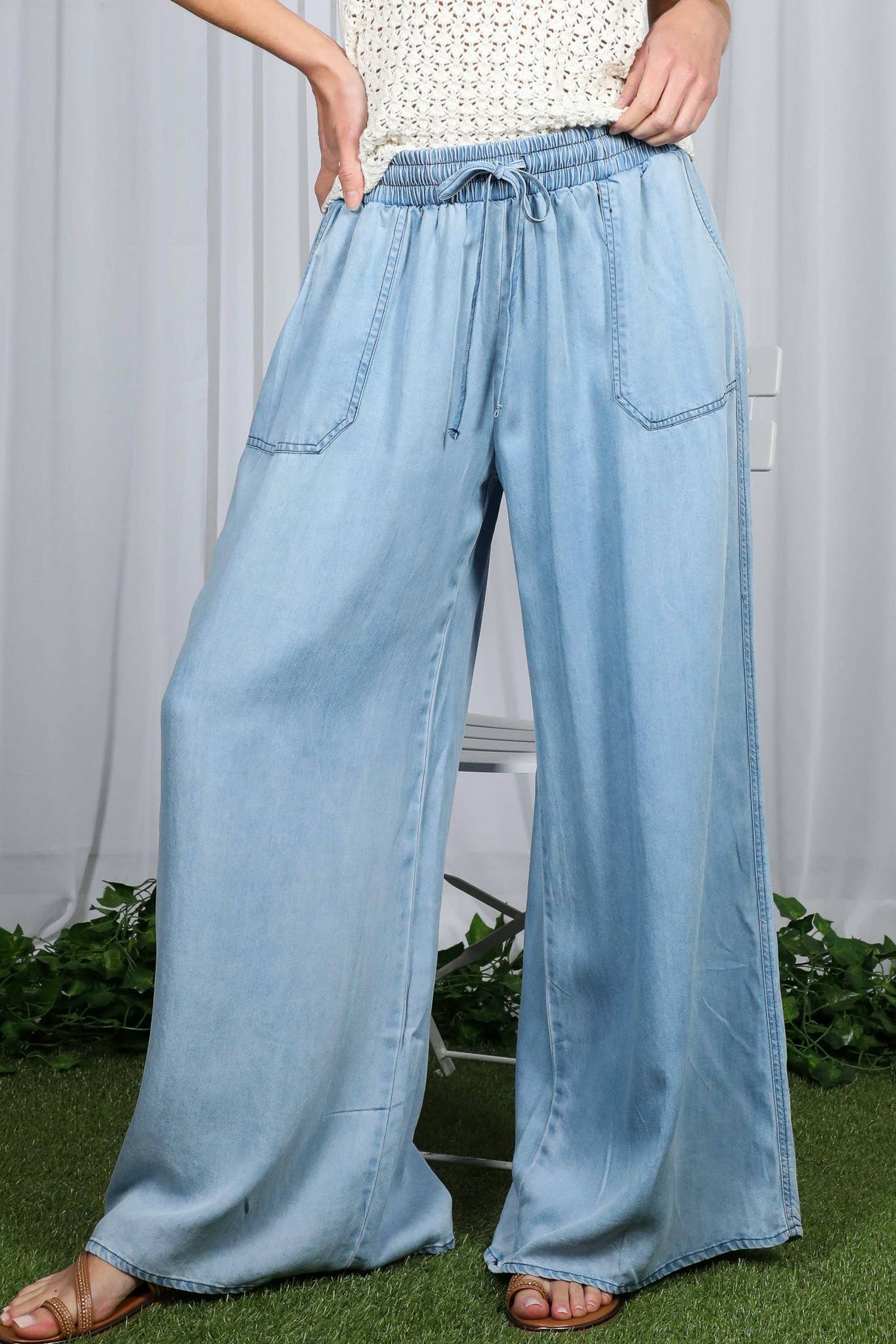 Wide Leg 100% Tencel Chambray Denim Pants