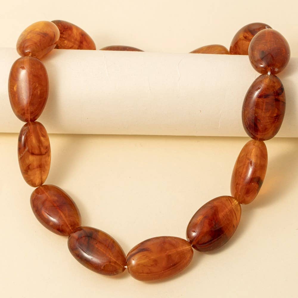 Large Oval Marble Resin Beads Necklace