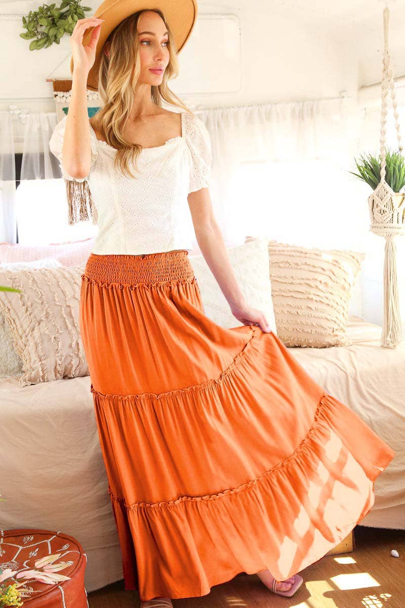 Smocked Waisted Flowy Tiered Boho Maxi