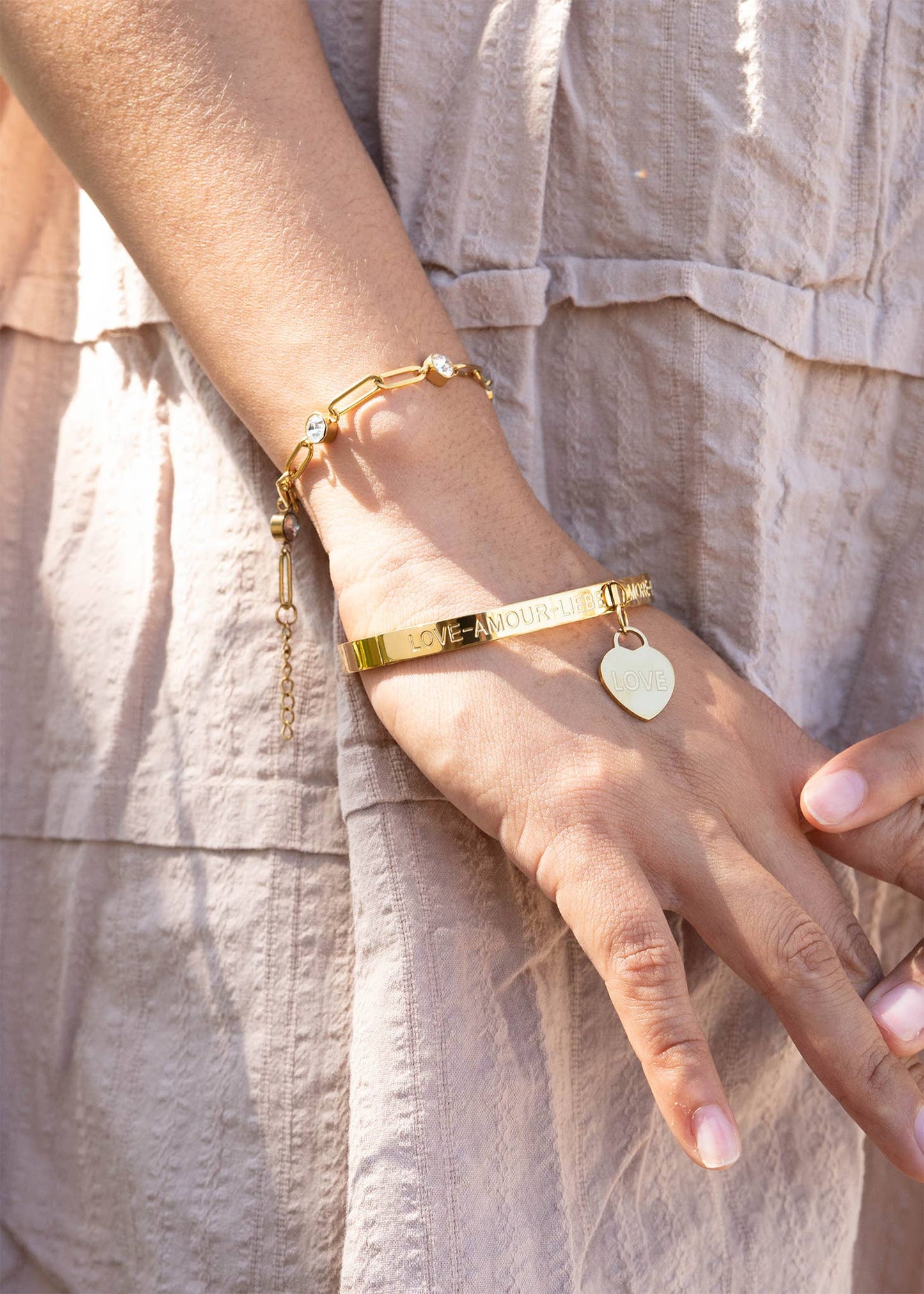 Love Languages Heart Charm Bangle 18K Gold PVD Stainless Steel