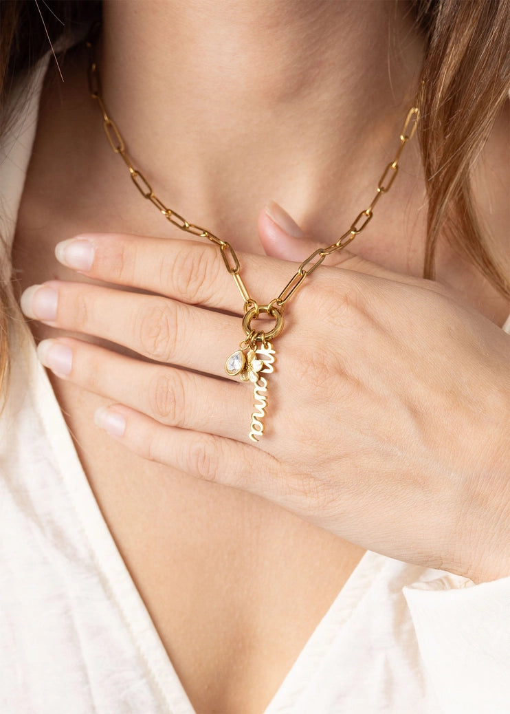 18K Gold Stainless Steel Mama Charm Holder Necklace Gift Set