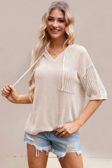 Short Sleeve Cut-Out Hooded Sweater Top