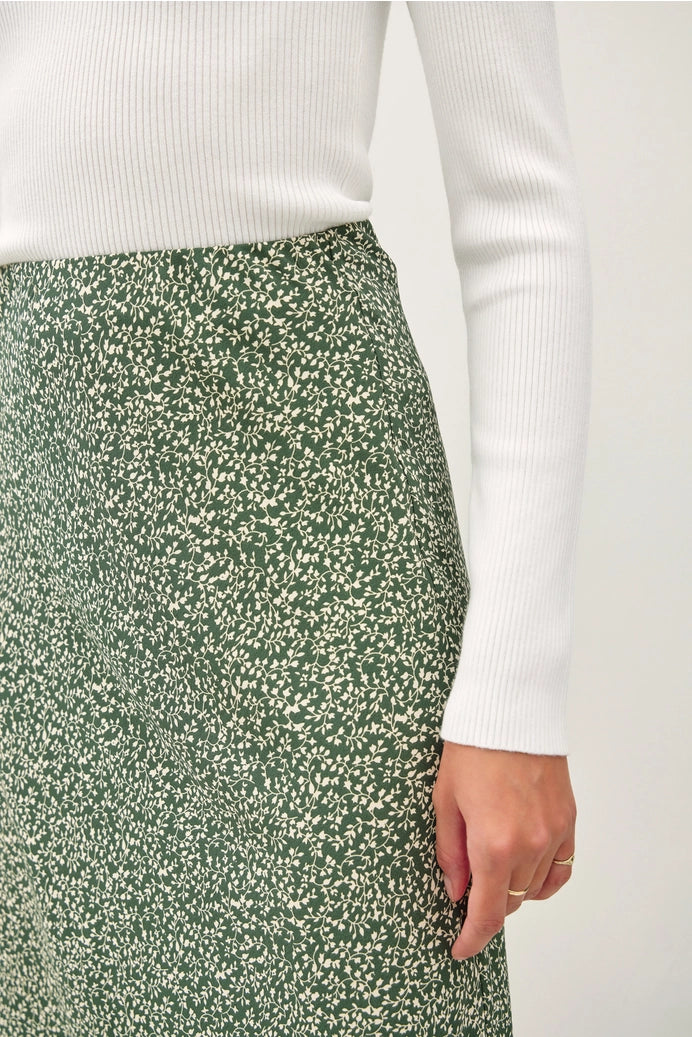 Ditsy Midi Skirt w/ Elastic Waistband