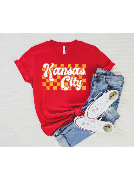 Gold Retro Kansas City Checkered Red Tee