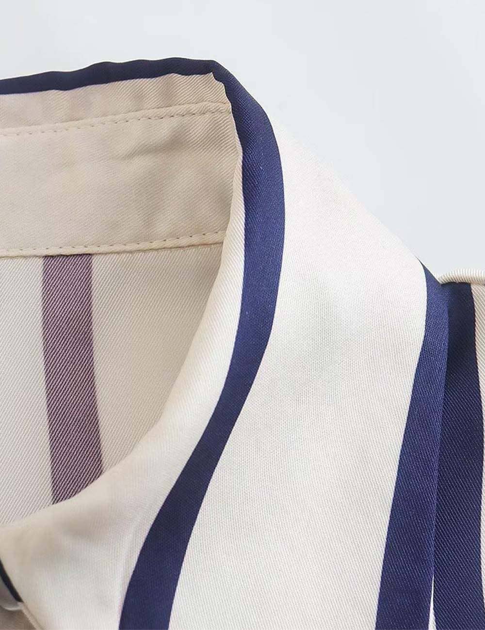 Ladies Striped Puff Sleeves Button Shirt