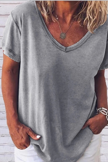 V Neck Solid Color Casual Tee