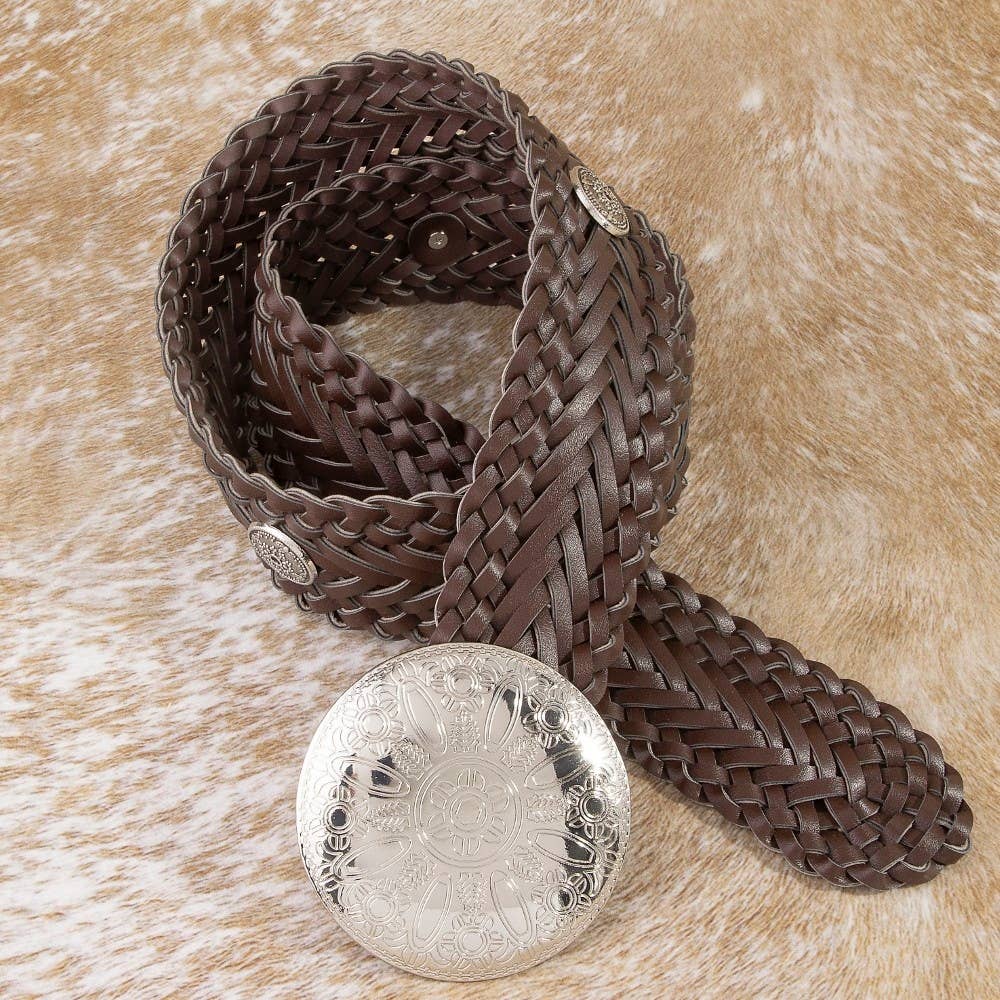 Braided Vegan Leather Round Concho Belt