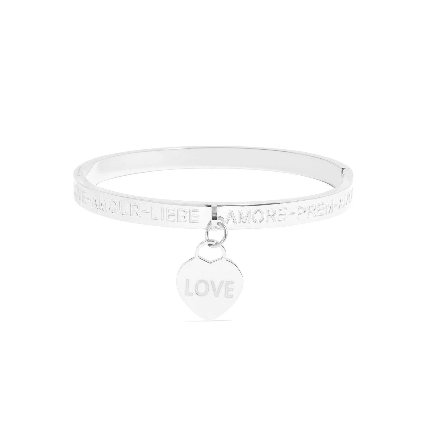 Love Languages Heart Charm Bangle 18K Gold PVD Stainless Steel