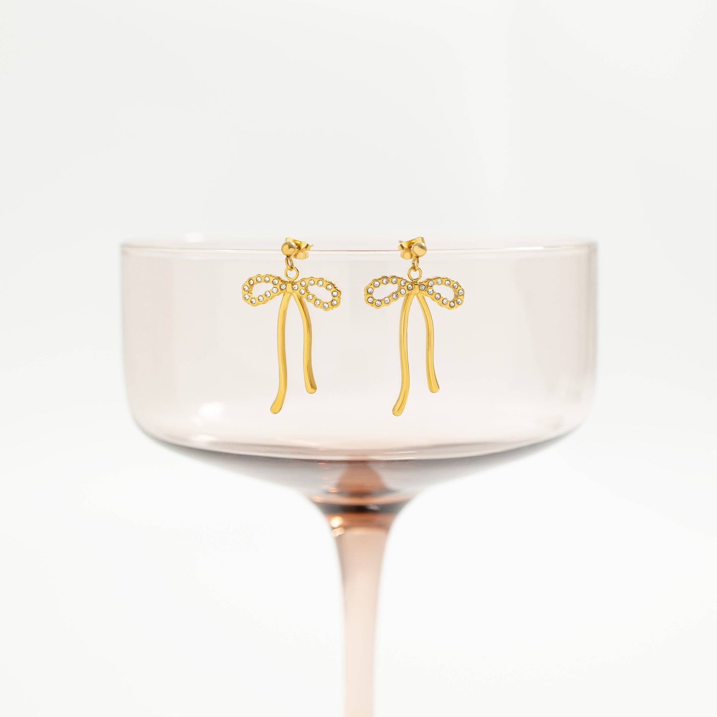 Ribbon Bow Earrings 18K Gold PVD CZ