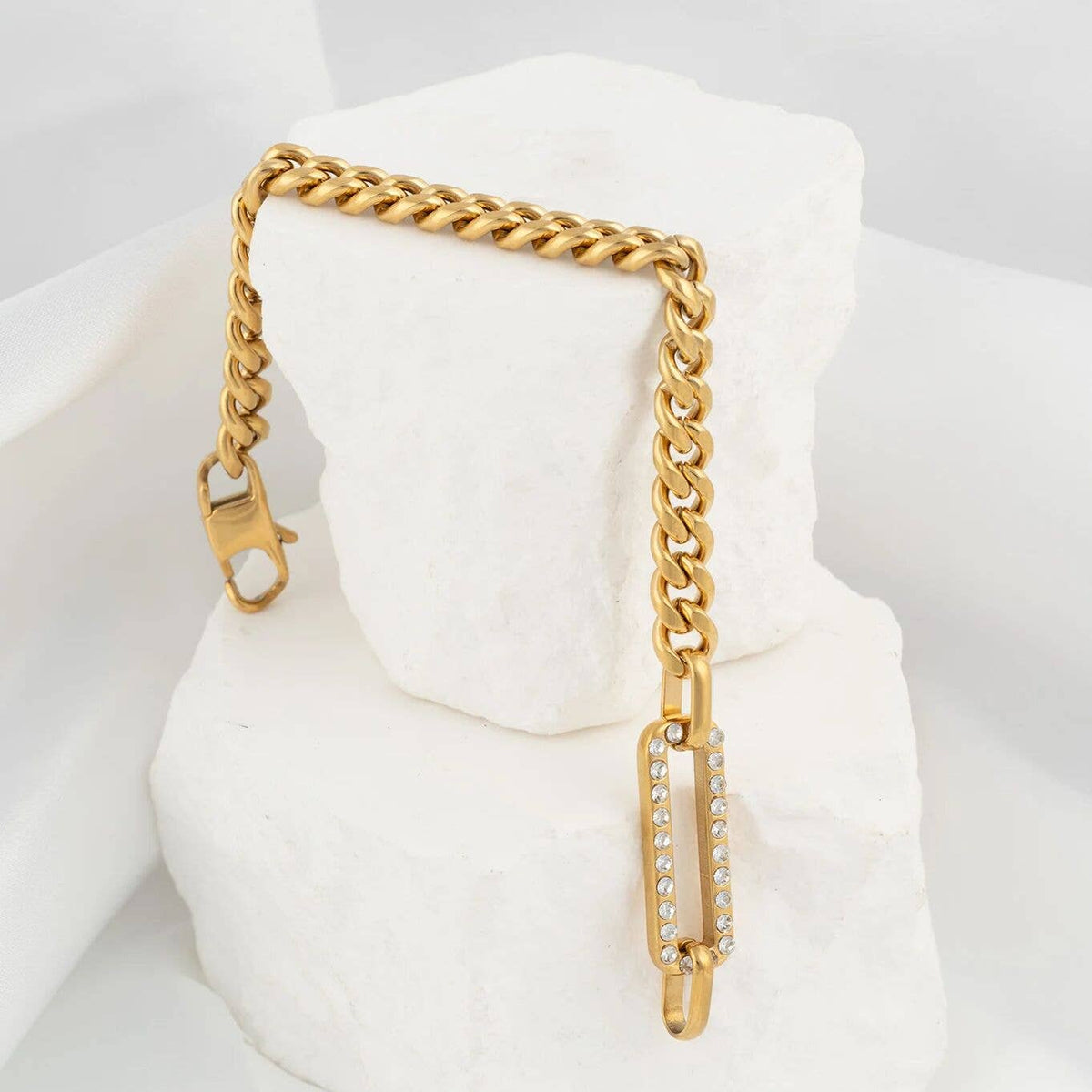 18K Gold PVD Stainless Steel Large Stone Carabiner Bracelet