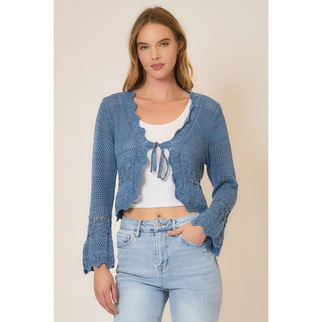 Crochet Knit Front Tie Cardigan
