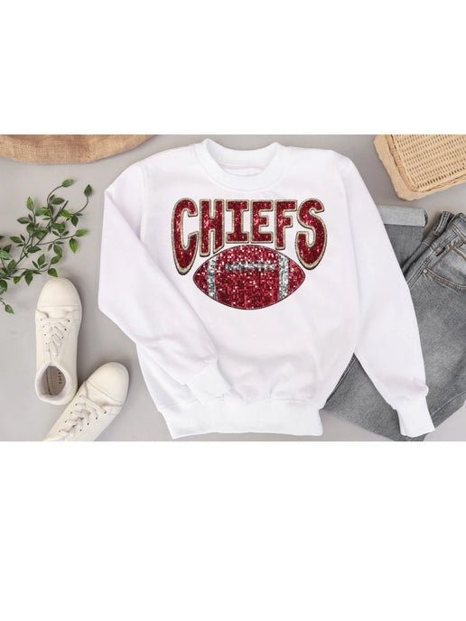 Chiefs/Foot Ball Faux Sequins Crewneck