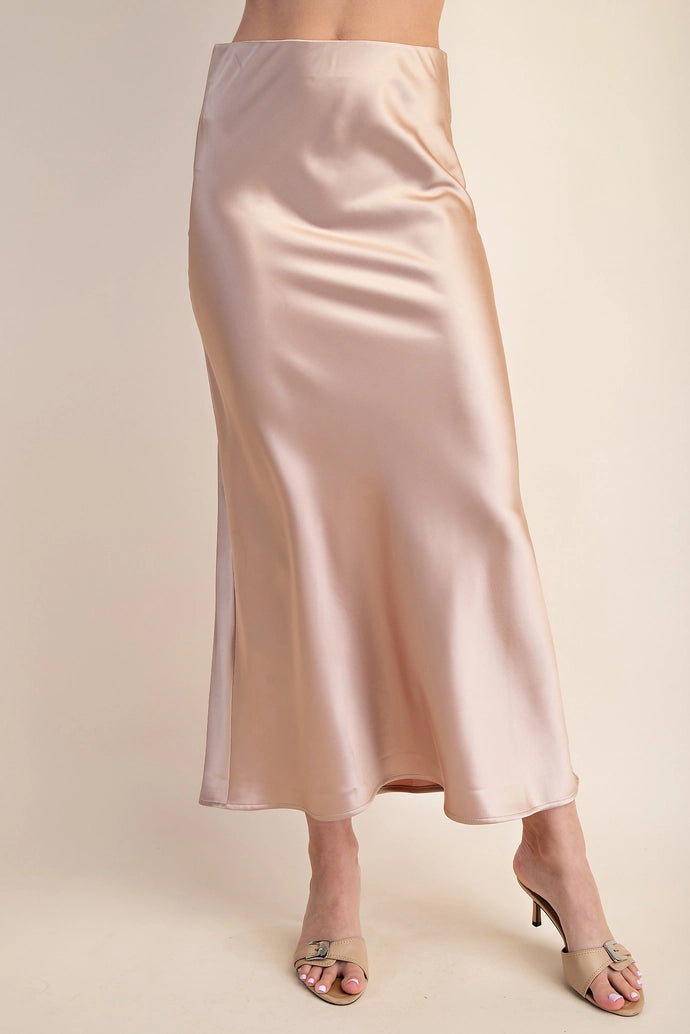 Elastic Band Midi Satin Skirt
