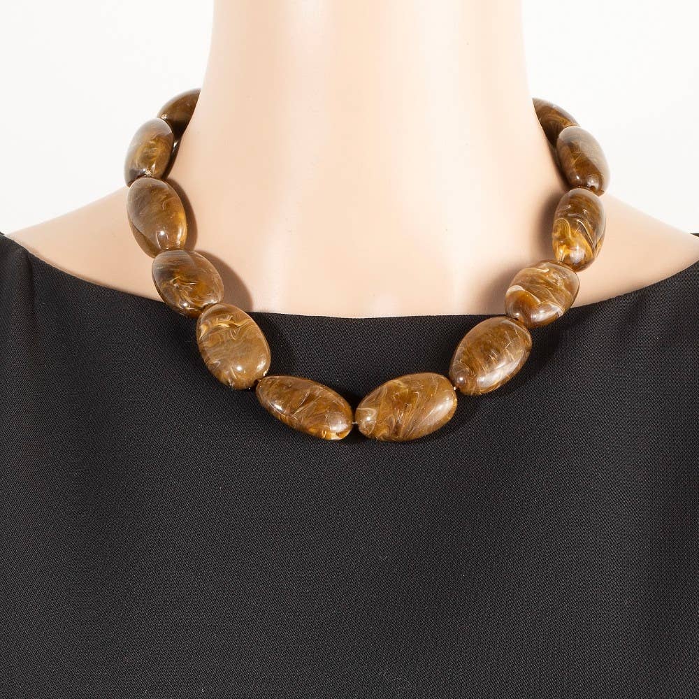 Large Oval Marble Resin Beads Necklace
