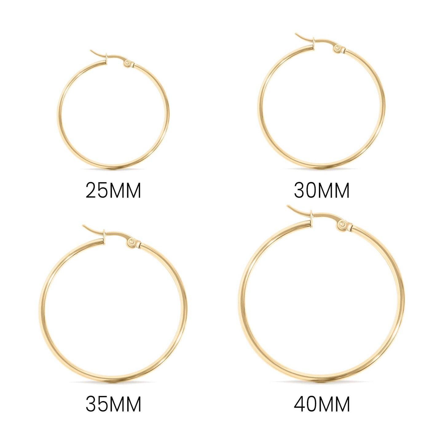 18K Gold PVD Stainless Steel Round Tube Hoop Earrings