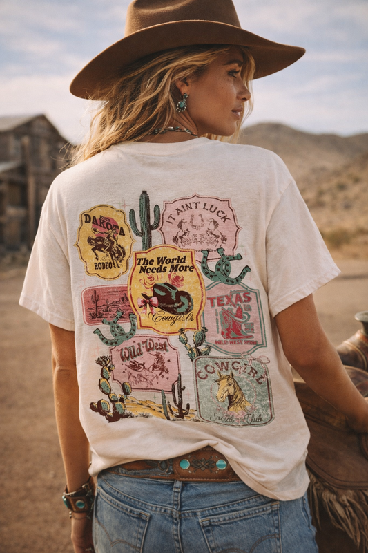 More Cowgirls Front + Back Printed Cream Western T-Shirt