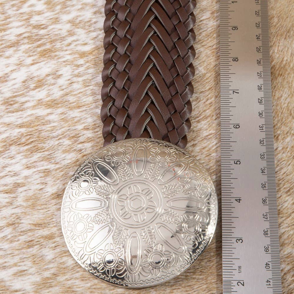 Braided Vegan Leather Round Concho Belt