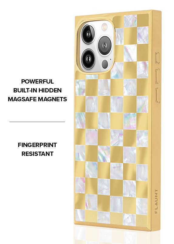 Gold Checkered Mother of Pearl MagSafe iPhone Case