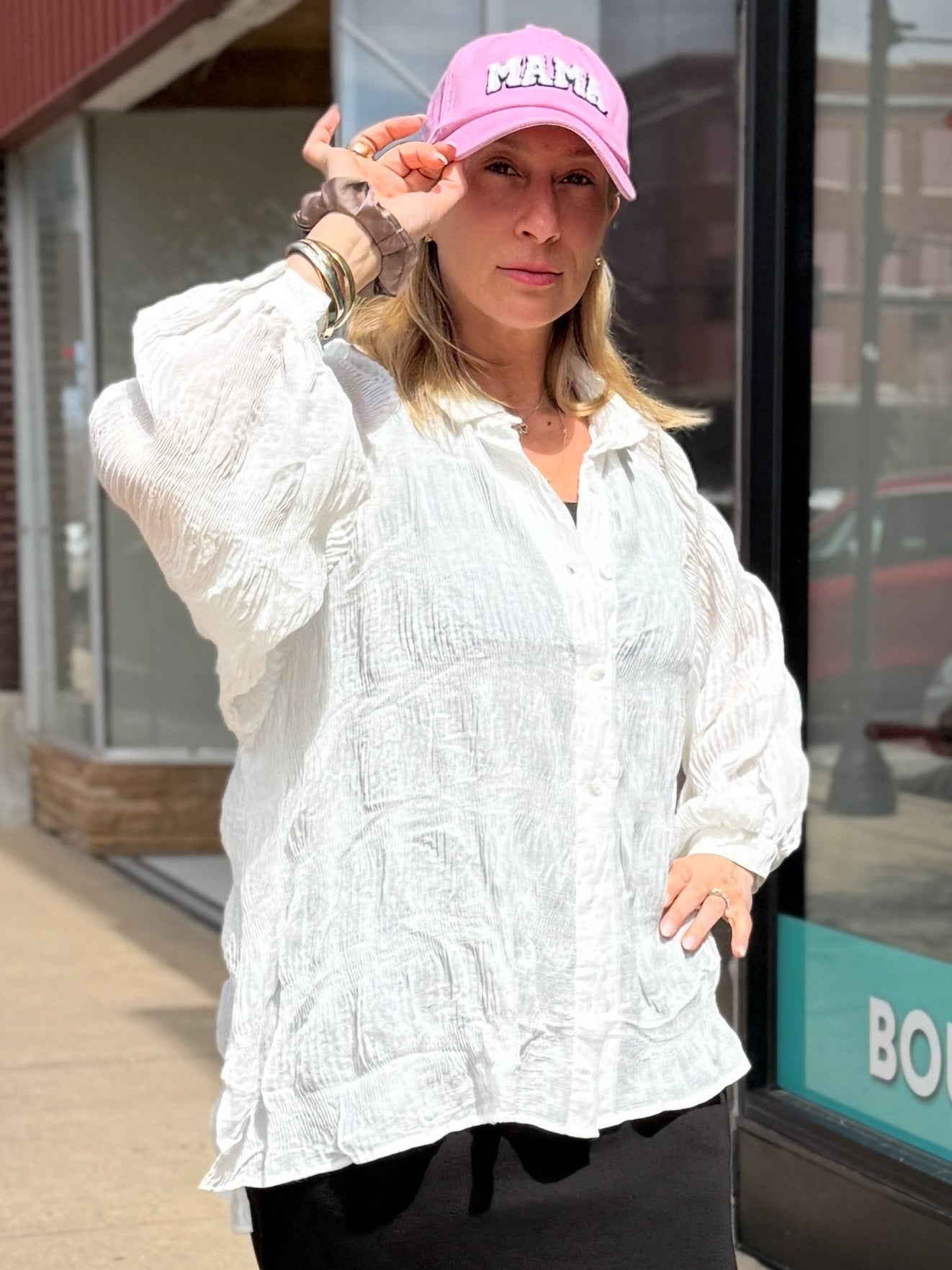 Oversized Textured Button Up