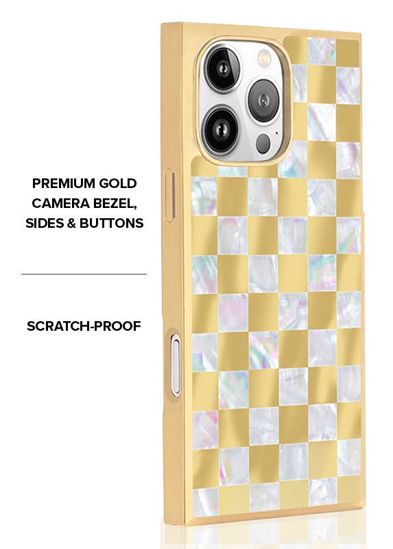 Gold Checkered Mother of Pearl MagSafe iPhone Case