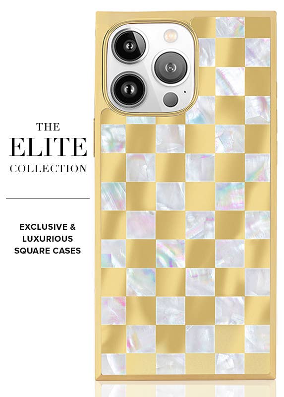 Gold Checkered Mother of Pearl MagSafe iPhone Case