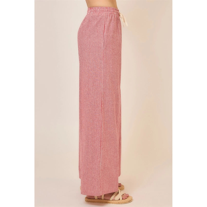 Pinstripe Wide Leg Pants w/ Drawstring