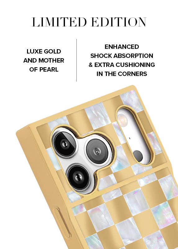 Gold Checkered Mother of Pearl MagSafe iPhone Case