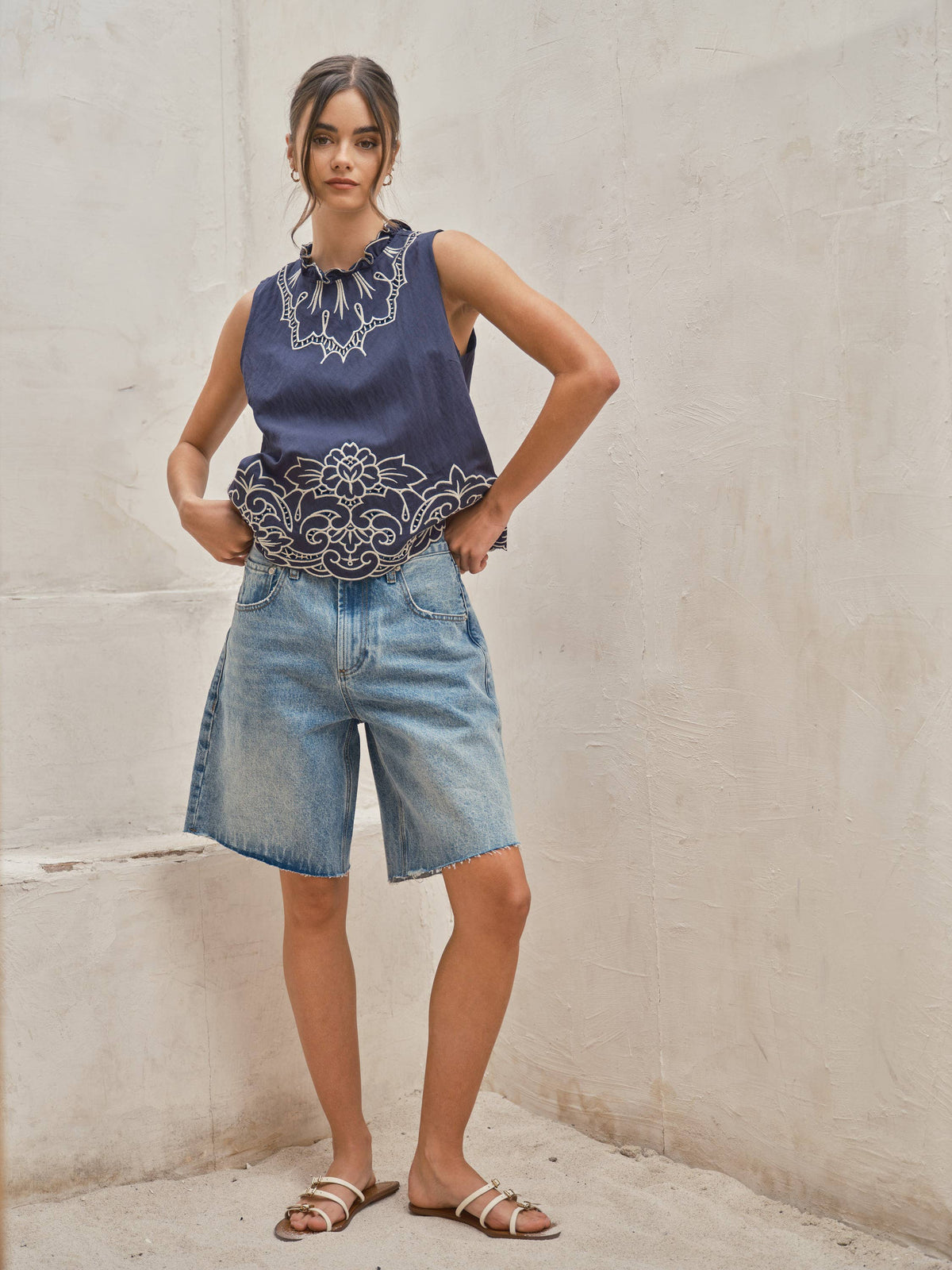 Wide Leg Retro Bermuda Denim Shorts