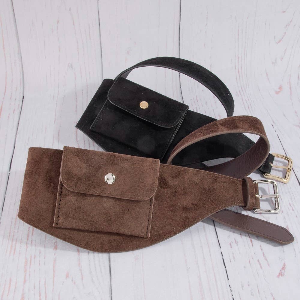 Wide Vegan Leather Front Snap Pocket Belt