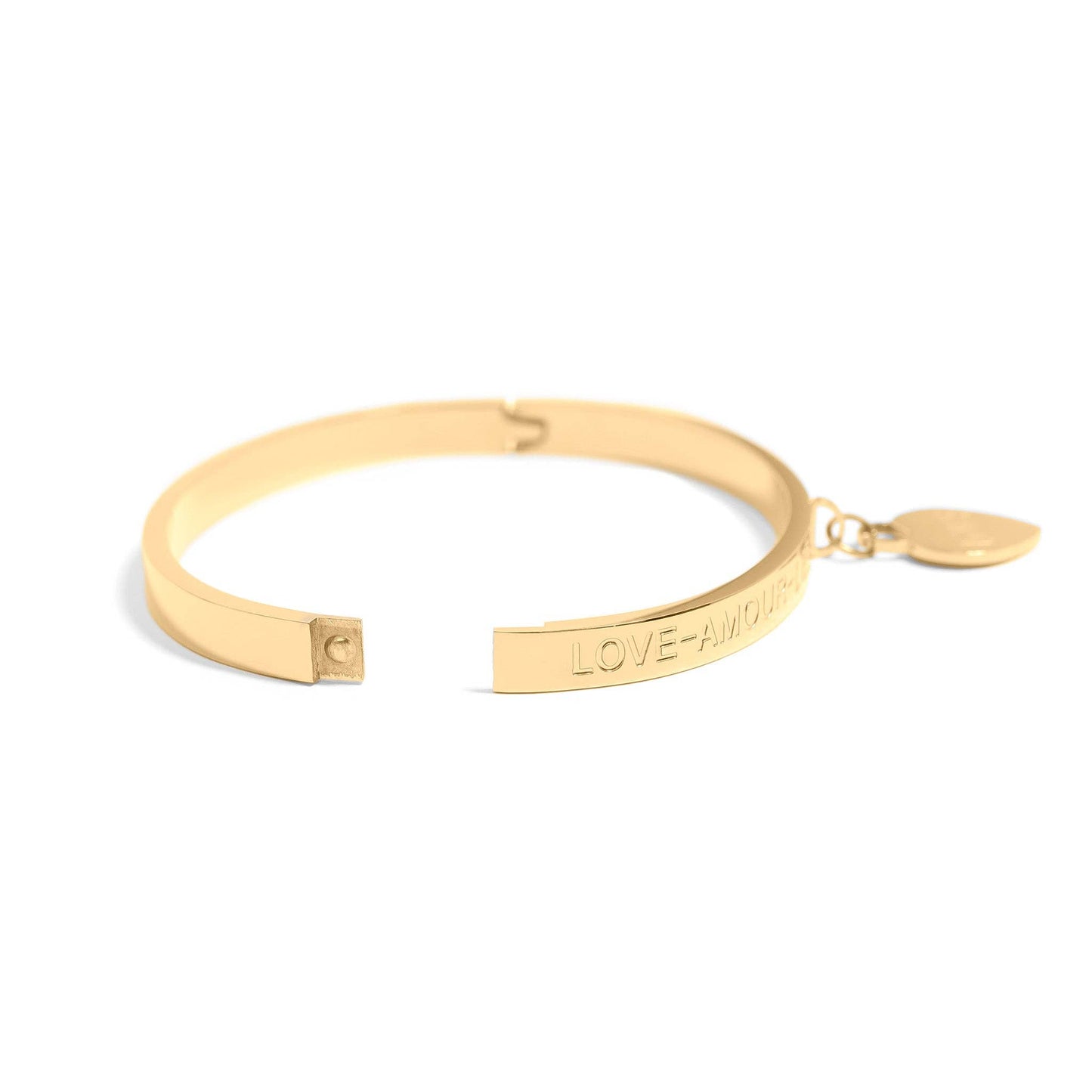 Love Languages Heart Charm Bangle 18K Gold PVD Stainless Steel