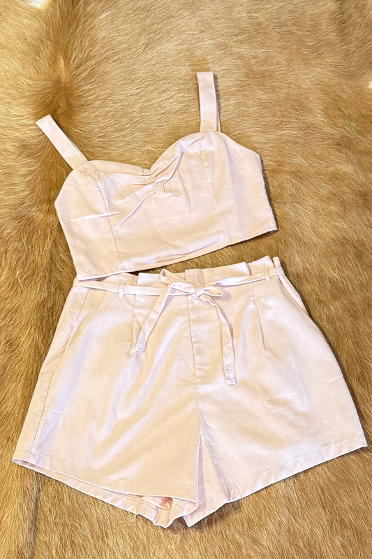 Linen Tie Waist Blush Shorts