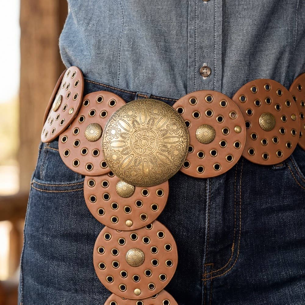 Wide Concho Disc Western Statement Belt