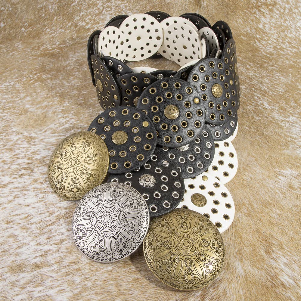 Wide Concho Disc Western Statement Belt